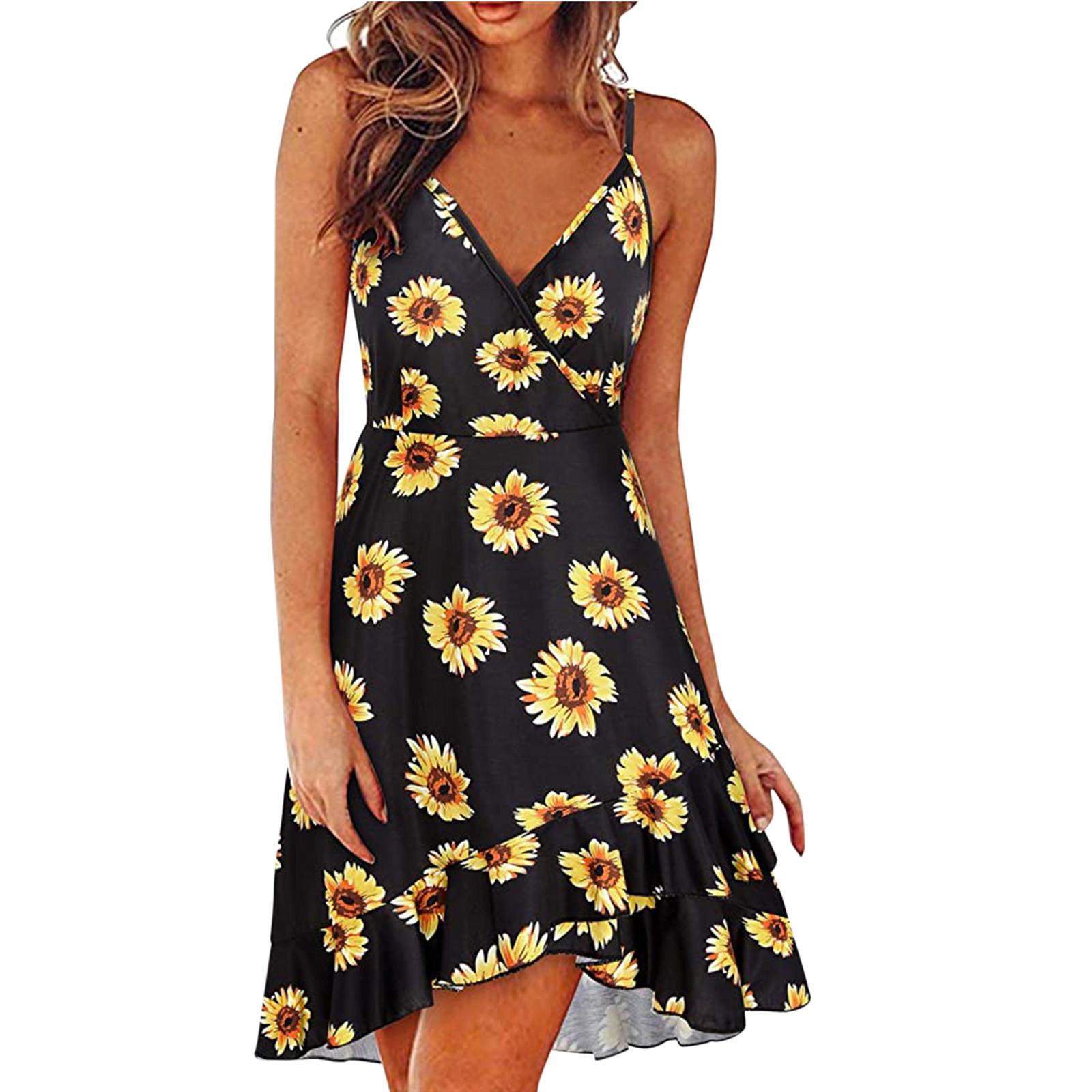 

Женское повседневное платье на бретельках без рукавов с v-образным вырезом и принтом M жёлтый