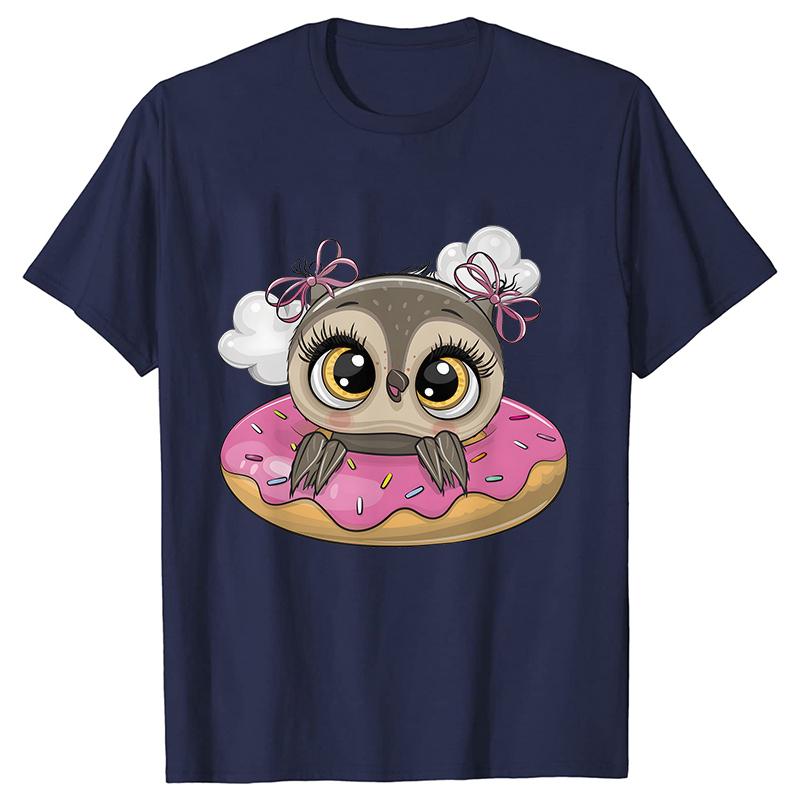 T-shirts for Women Harajuku Ulzzang Kawaii Tees Clothes Women Cartoon Owl with Donut Tops T Shirt Female Girls T-Shirt Clothes