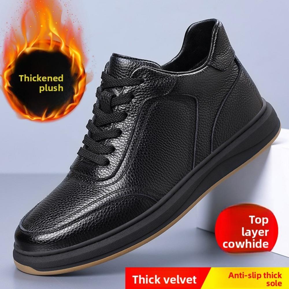 Genuine Leather Men Casual Shoes Winter Warm Lined Slip On Sneakers White Shoes for Men