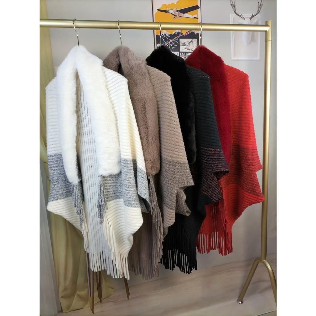 Shawl Cape Jacket Women'S Outer Cape Loose Fur Collar Knitted Cardigan 0959 #