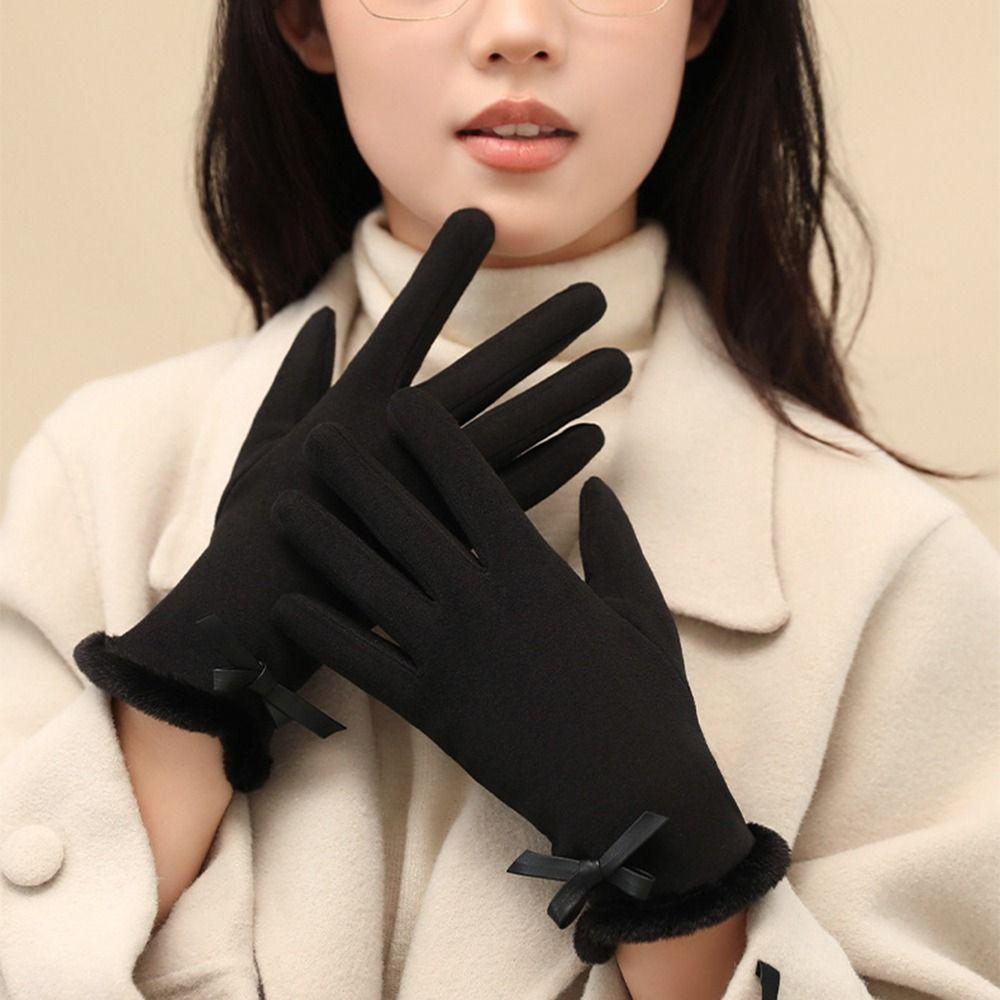 Solid Color Female Touchscreen Gloves Thermal Lined Cycling Warm Gloves  Winter Protection
