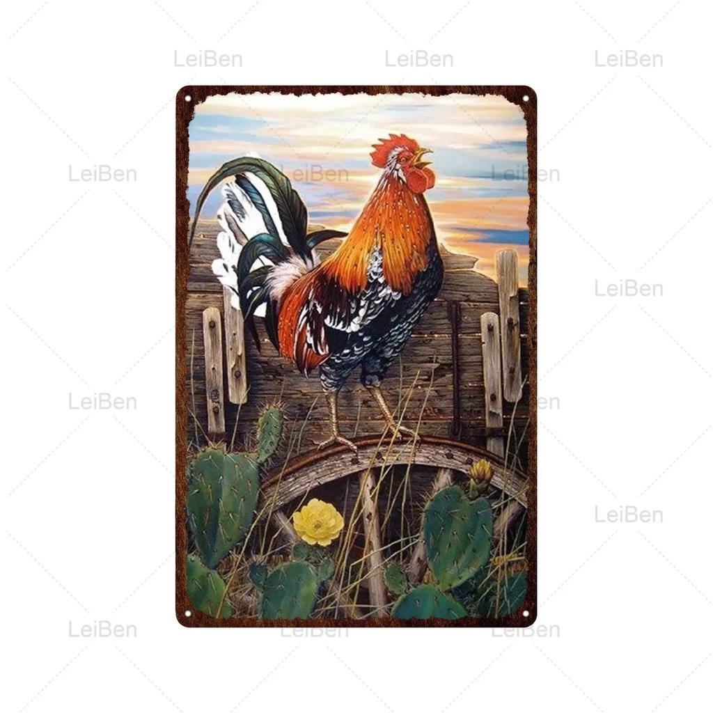 Kyckling Vintage Metallplåtskyltar Kyckling Tupp Höna Ägg Gård Staket Skylt Retro Plakett Dekorativ Plåt för Gårdstallrik Heminredning
