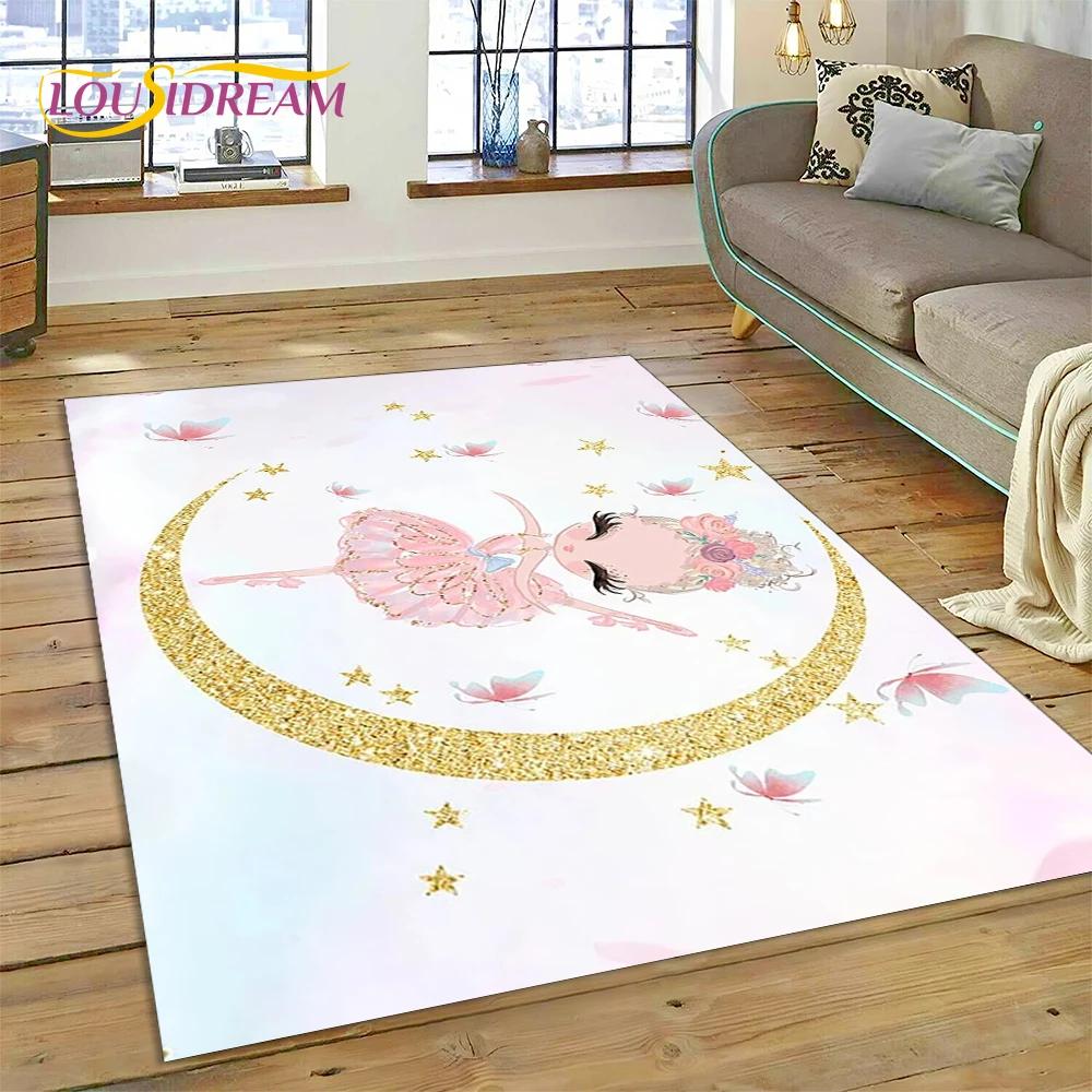 Alfombra Alfombra de Dibujos Animados de Hada Bailarina de Ballet de Ensueño Linda para Decoración de Sala de Estar Dormitorio, Decoración Antideslizante para Sofá Felpudo Niño