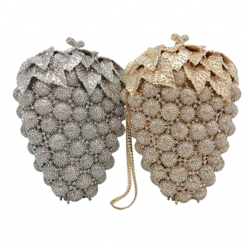Grape Shape Evening Bag Clutches Red Wedding Crystal Clutch Purses Women Prom Bags Party Handbags Lady Dinner Banquet Purse