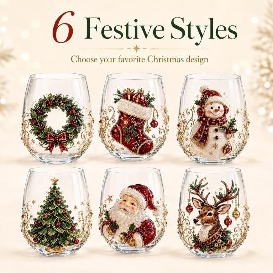 Retro-Stil Feiertagsgeschirr Weihnachts-Glaskunstbecher mit Löffel, Klassischer handbemalter Borosilikat-Design-Becher mit Weihnachtsmann, Rentier, Schneemann, Glasware