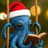 Blue Octopus Reading Christmas Ornament Festive Sea Creature Decorative Hanging Home Office Party Decor