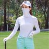Kadın Buz İpeği Uzun Kollu Golf Kazağı, Yüksek Yakalı ve Güneş Korumalı