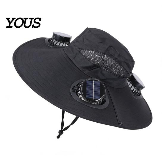 Solar Cooling Hat Sun with Detachable Fan Design, 4 Fans UPF 50+ Bucket Hat, Outdoor Adjustable Fit Built-in Panels And Type-C Charging Hiking Cap