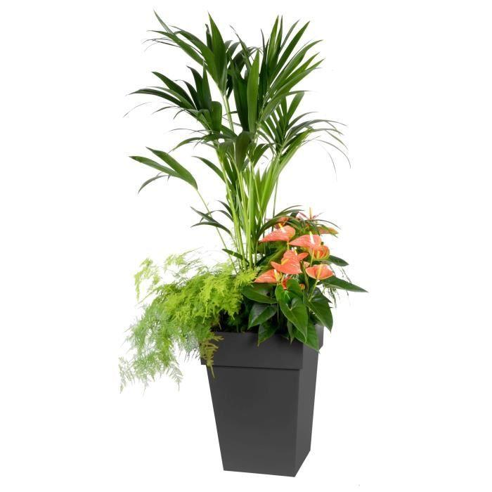 Pot de fleurs mi-haut Carré 40 cm - EDA - Toscane - 51 L - 39 x 39 x H. 53 cm - Gris Anthracite