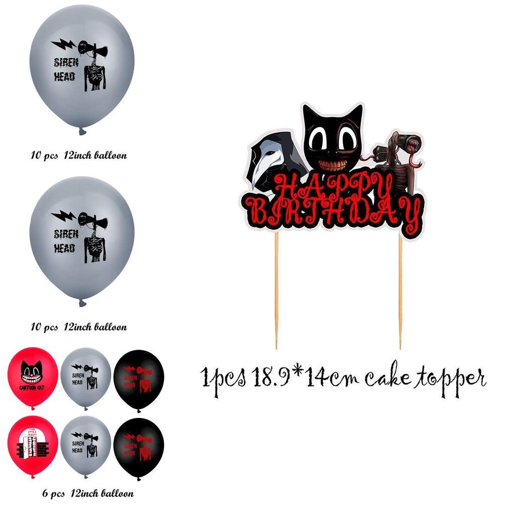 Unique Siren Head Cartoon Cat Horror Theme Birthday Party Balloons And Cake Topper