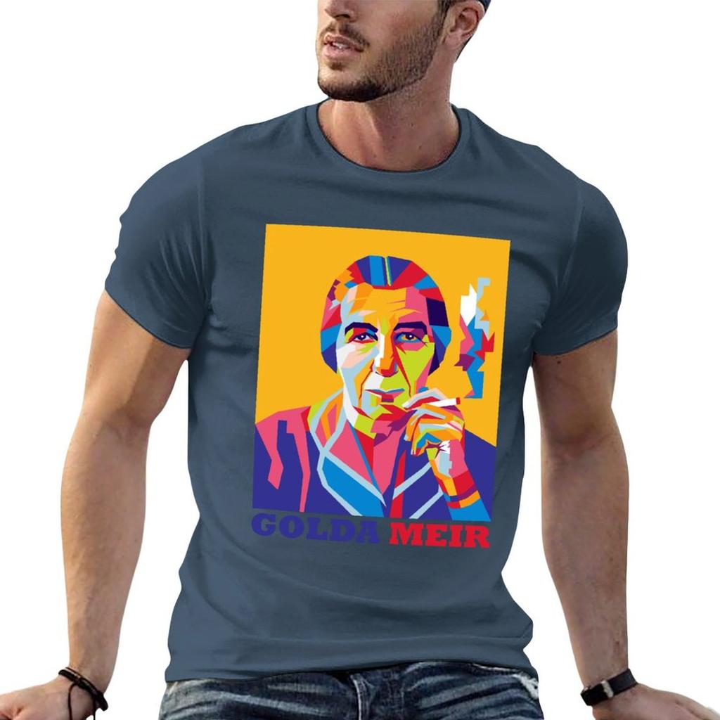 Portrait Of Golda Meir Illustration In Wpap Style Tshirt Casual Streetwear Short Sleeve Tee
