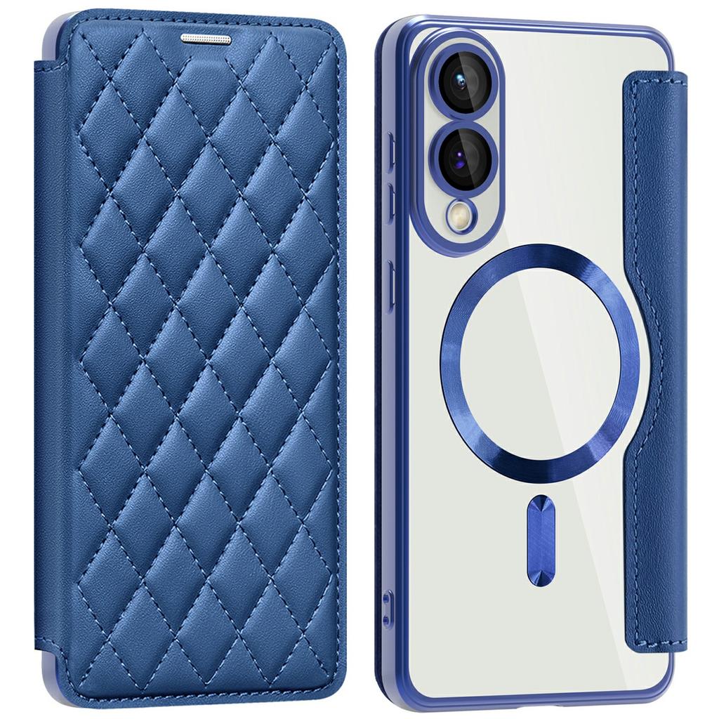 For Samsung Galaxy S25 Edge Case Compatible with MagSafe Rhombus PU Leather Phone Cover