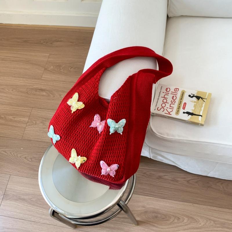 New High-end Knitted Bag Hollow Bag Simple Shoulder Bag Bow Element Knitted Bag