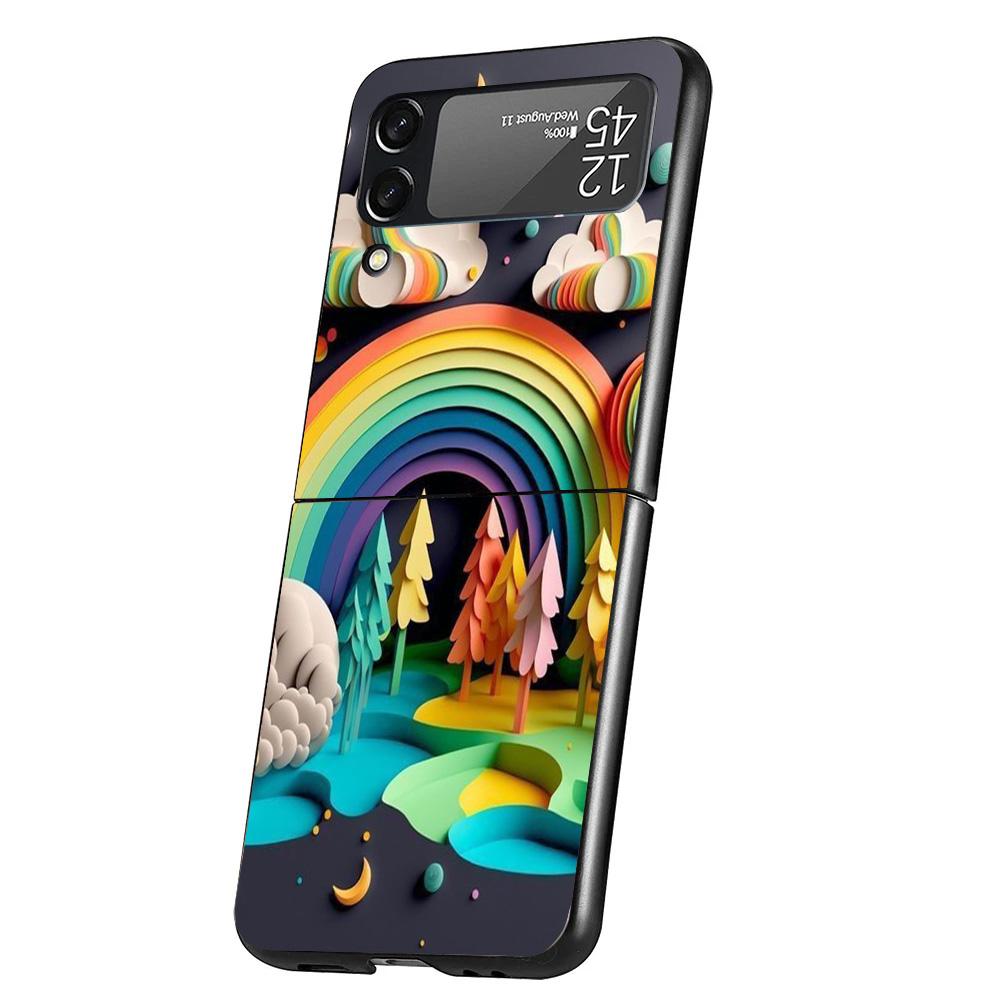 Natural Trees in Mountain Ranges Cover Phone Case For Samsung Galaxy Z Flip 7 6 5 4 3 5G Flip7 Flip6 Flip5 Flip4 Flip3 Black Fun