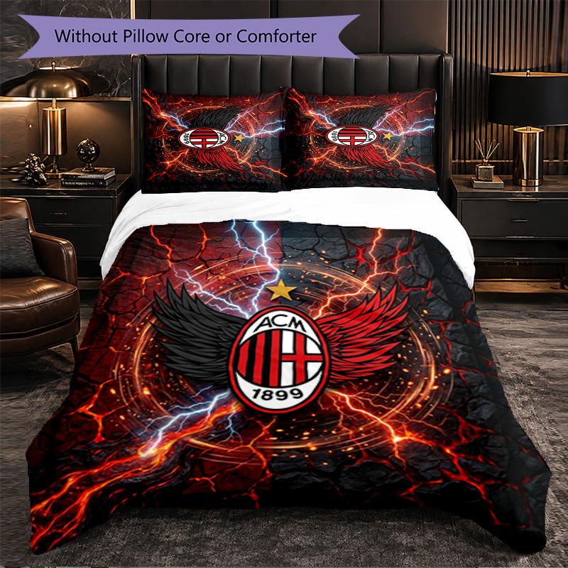 Set Lenzuola AC Milan Modello 3 Pezzi Morbida Copripiumino in Microfibra con Federe per Camera da Letto