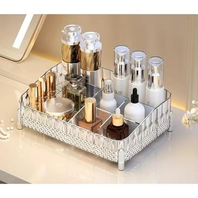 Luxusní organizér na make-up, Organizér na desku toaletního stolku, Elegantní držák na make-up a kosmetiku, Úložný prostor na péči o pleť (Průhledná)