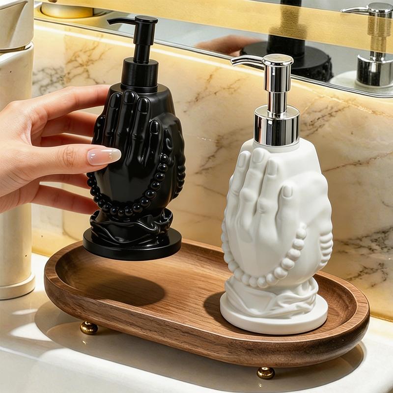 Trendy Elegant Prayer Hand Resin Soap Dispenser Bottle for Bathroom Washstand Home Countertop Lovely Minimalist Decor Ornament