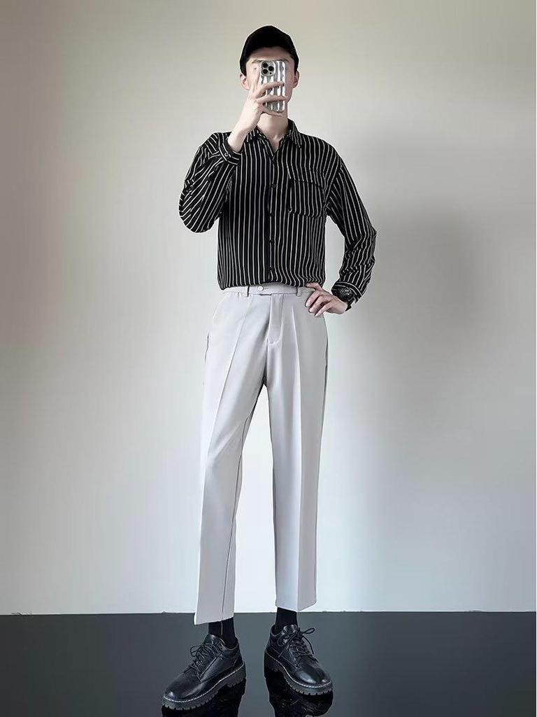Men's Lightweight Korean Style Slim Fit Casual Suit Pants