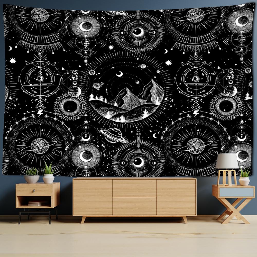 

Сонце Таро Гобелен Настінна мандала Чорно-біле чаклунство Наукова фантастика Богема TAPIZ Домашній декор кімнати 95x70cm