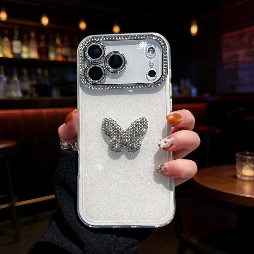 Rhinestone Butterfly Phone Case for Apple 11/13/15/16/17 Promax with Lens Film, Drop-proof Full Coverage