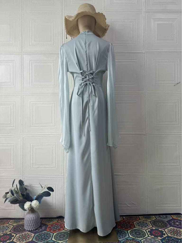 Spring Women's Elegant Flowy Long-Sleeve Dress - European American 2025 Style