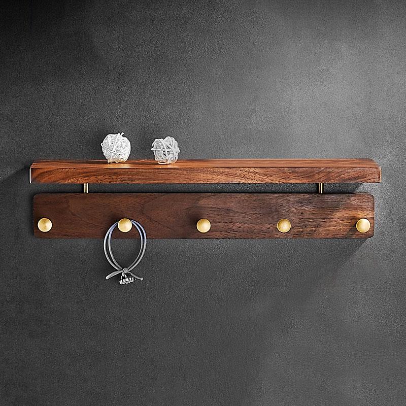 Walnuss Badezimmerregal mit Haken Wandmontierter Kleiderhakenständer Kleider Bademantel Handtuchhaken Hut Tasche Haken Duschaufbewahrung Regal