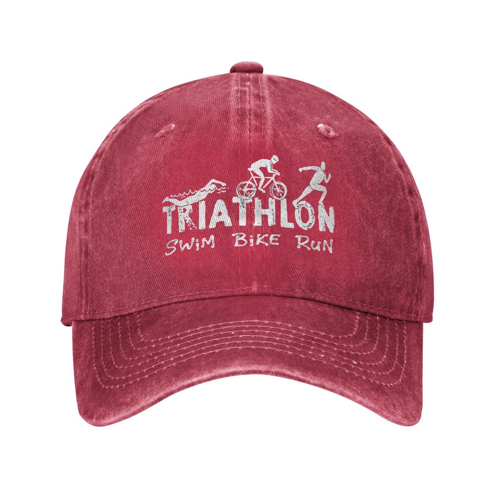 Triathlon Swim Bike Run Athlete Denim Fabric Cap Casual Baseball Caps Adjustable Hat Summer Unisex Baseball Hats