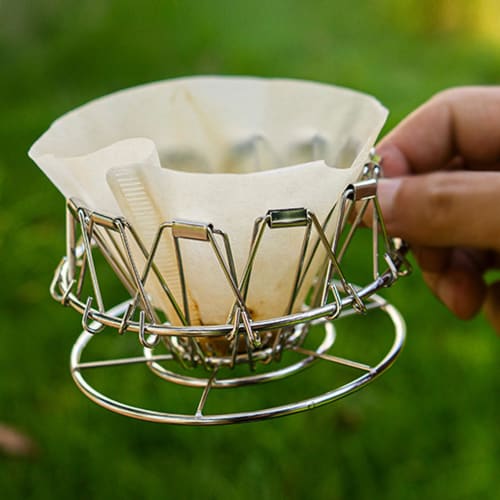 Stainless Steel Foldable Portable Coffee Cone Dripper Filter Holder for Camping and Outdoor Use (Silver)