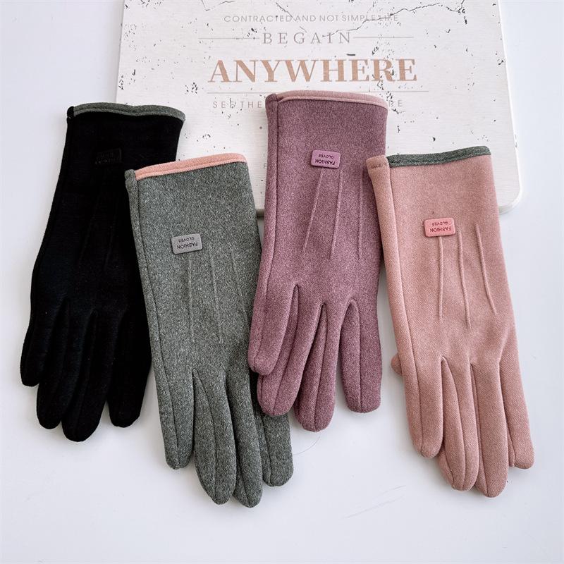 Autumn and Winter Thermal Gloves Inner Fleece Touch Screen Outdoor Riding Gloves Hairy Small Label Rabbit Fleece Gloves