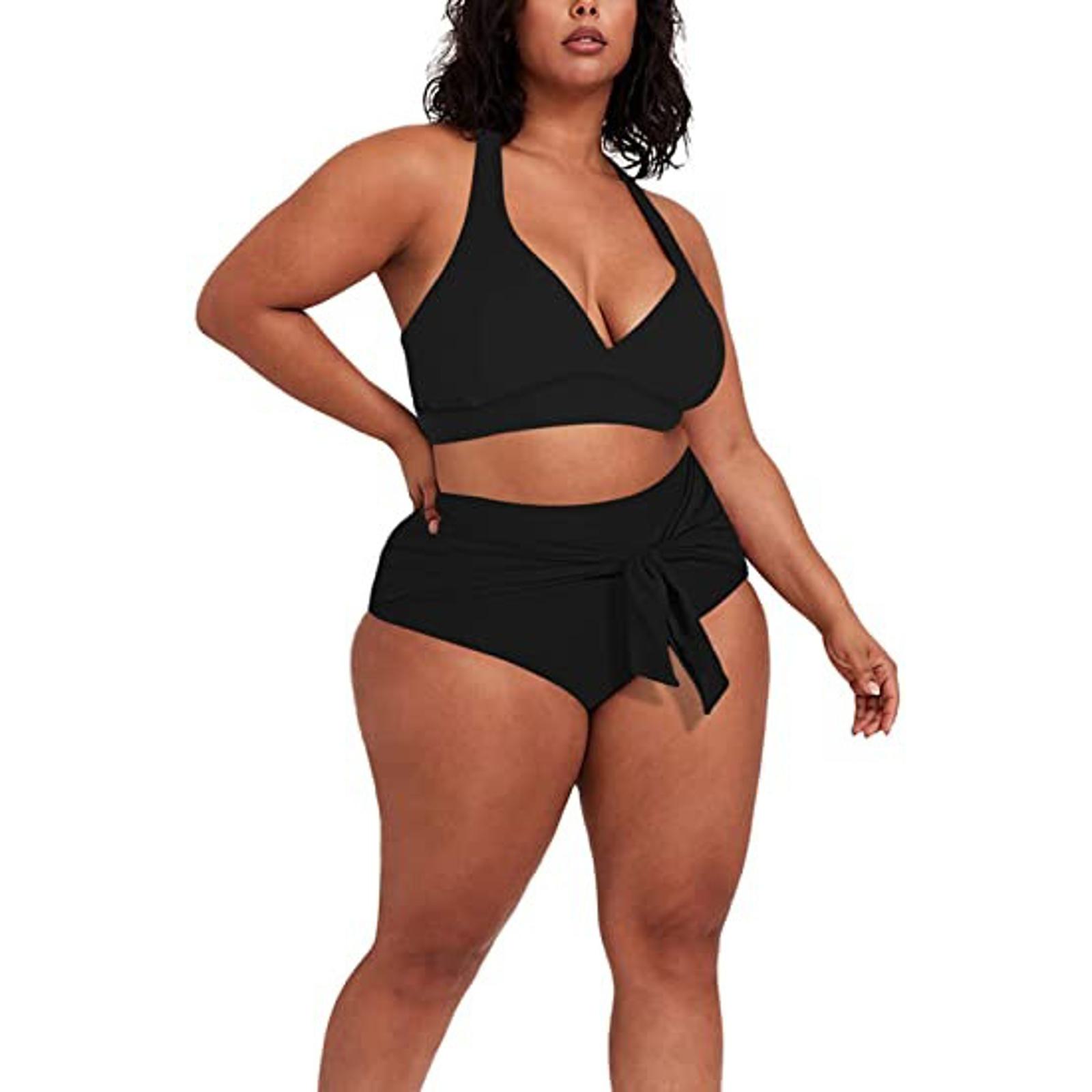 

Сплошной цвет с разрезом плюс размер модный купальник для полных женщин Biinki 3XL чёрный