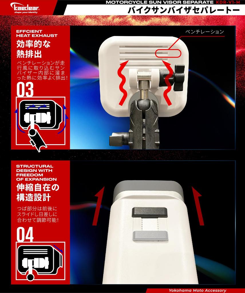 Kaedear Motorcycle Sun Visor Separate Type KDR-V1-M-BK (Black / 25.4mm Compatible)