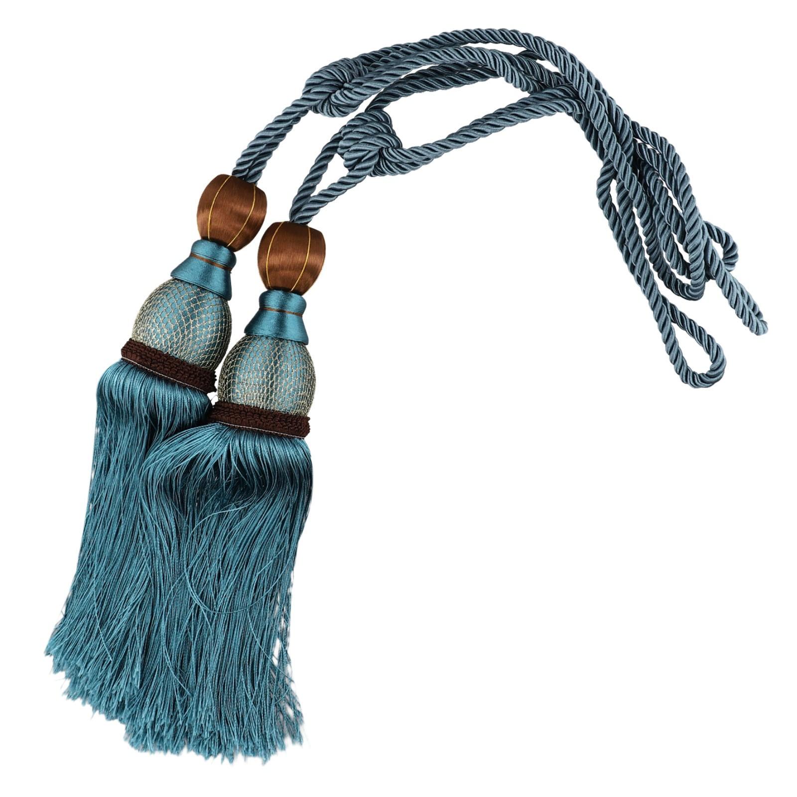 

Пара шнуров для штор 2 шт. Большие подхваты с кисточками синий