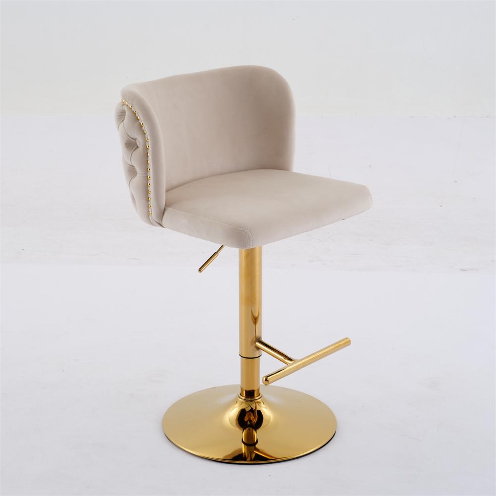 US Stock Set Of 2 Swivel Barstools Adjustable Seat Height With Gold-plating Base Tufted Back For Home Pub And Kitchen Island