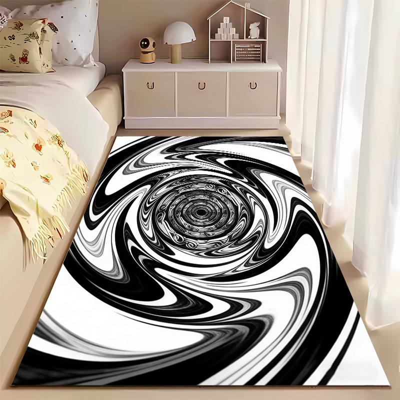 Modern Black and White Swirl Abstract Pattern Carpet for Living Room Suitable for Use As an Anti-slip for Living Room Bedroom Sofas