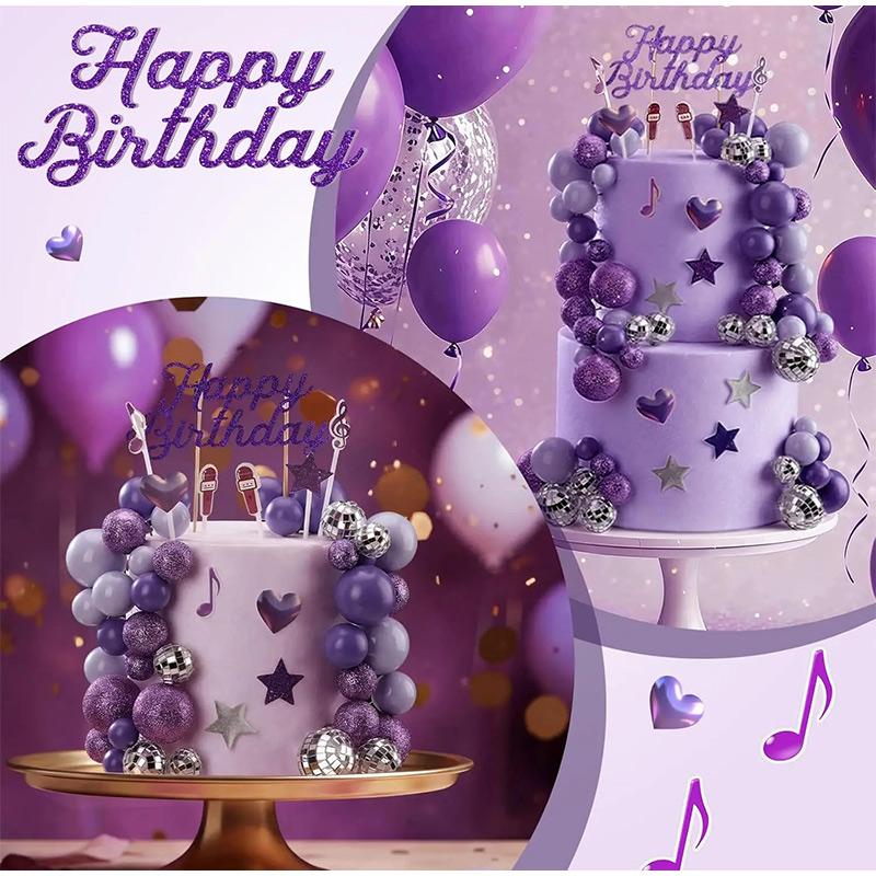 32Pcs Cake Toppers Purple Disco Balls Diy Cake Decoration Accessories Themed Birthday Party Supplies Kpop Music Party Decoration