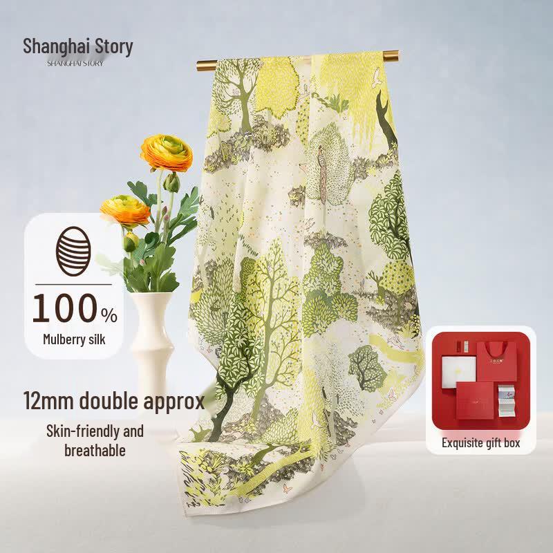 Shanghai Story 100% Mulberry Silk Square Scarf Gift Set 65cm*65cm