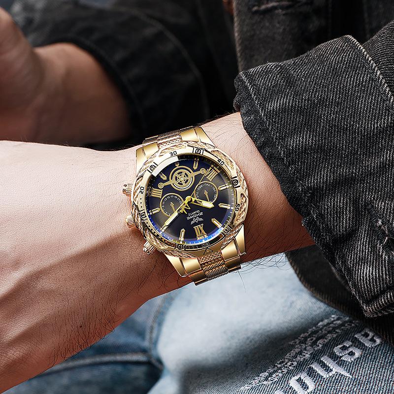 Men's Steel Belt Watch New Casual Fake Three-eye Men's Watch