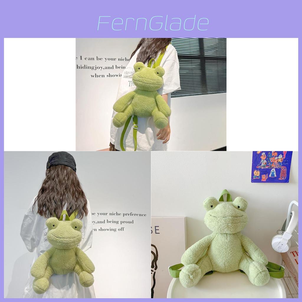 Plush Green Frog Cartoon Backpack For Girls Gift And Daily Use