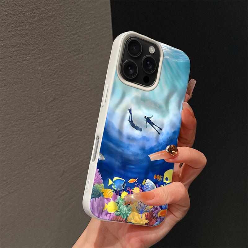 Чехол для телефона с узором ряби от подводного дайвинга Для iPhone 17 16 Pro Max 15 14 13 11 12 17 PROMAX Plus Силиконовый Чехол Модный Чехол iPhone 15 белый