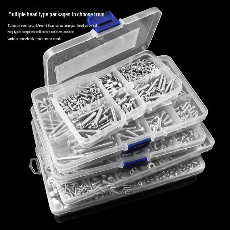 304 Stainless Steel Fastener Set: Nuts, Washers, Machine & Self-Tapping Screws, Bolts, Nails, Round Head M3/M4.