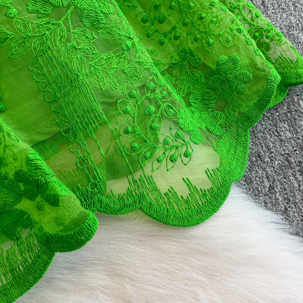 2025 Summer and Autumn Vintage Court V-neck Lantern Sleeve Fashion Embroidery Versatile A-word Elegant Dress