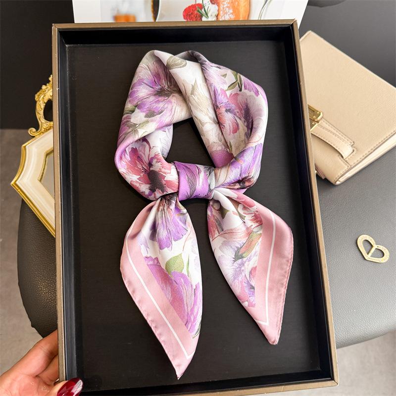 Luxury Brand Neckerchief Female Square Scarf for Women Silk Feeling Shawl Satin Hijab Fashion Wraps Hair Bands Ribbon Headband