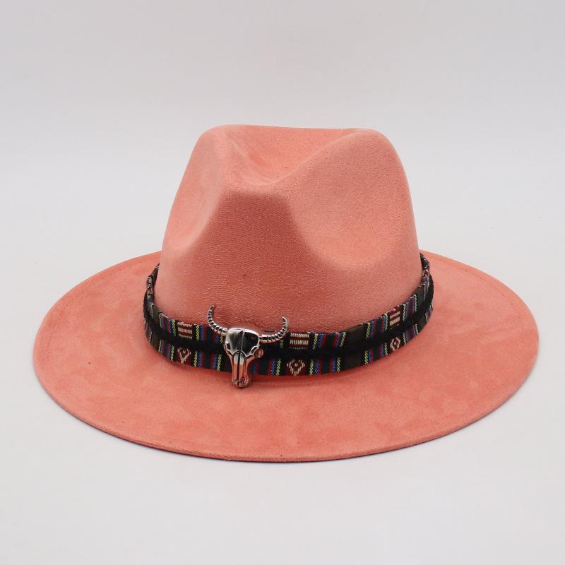 Wind Western Cowboy Hat Horn Woolen Jazz Top Hat Men And Women'S Ethnic Style Felt Hat Big Eaves Hat