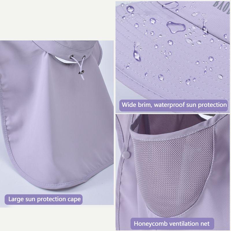 Summer Women Large Brim UV Protection Fisherman Hat with Leaking Ponytail Waterproof Bucket Hat Outdoor Breathable Sunscreen Cap