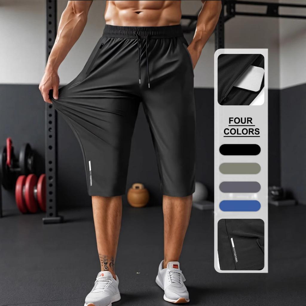 Men's Plus Size Lightweight Quick Drying Sports Pants with Zippered Pockets and Reflective Strips - High Stretch and Breathable, Fitness Apparel