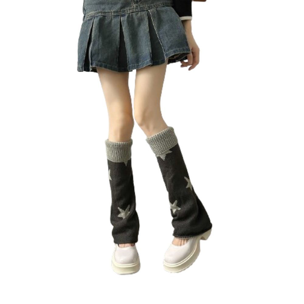 

Вязаный чехол для стопы в виде пятиконечной звезды, двусторонний, носок-гольф с длинным голенищем, чехол для ботинок в стиле лолита, студенческий