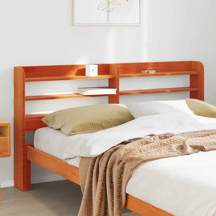 VidaXL Tête de lit avec étagères marron cire 150 cm bois massif de pin, tête de lit en bois, tête de lit avec rangement, 850949