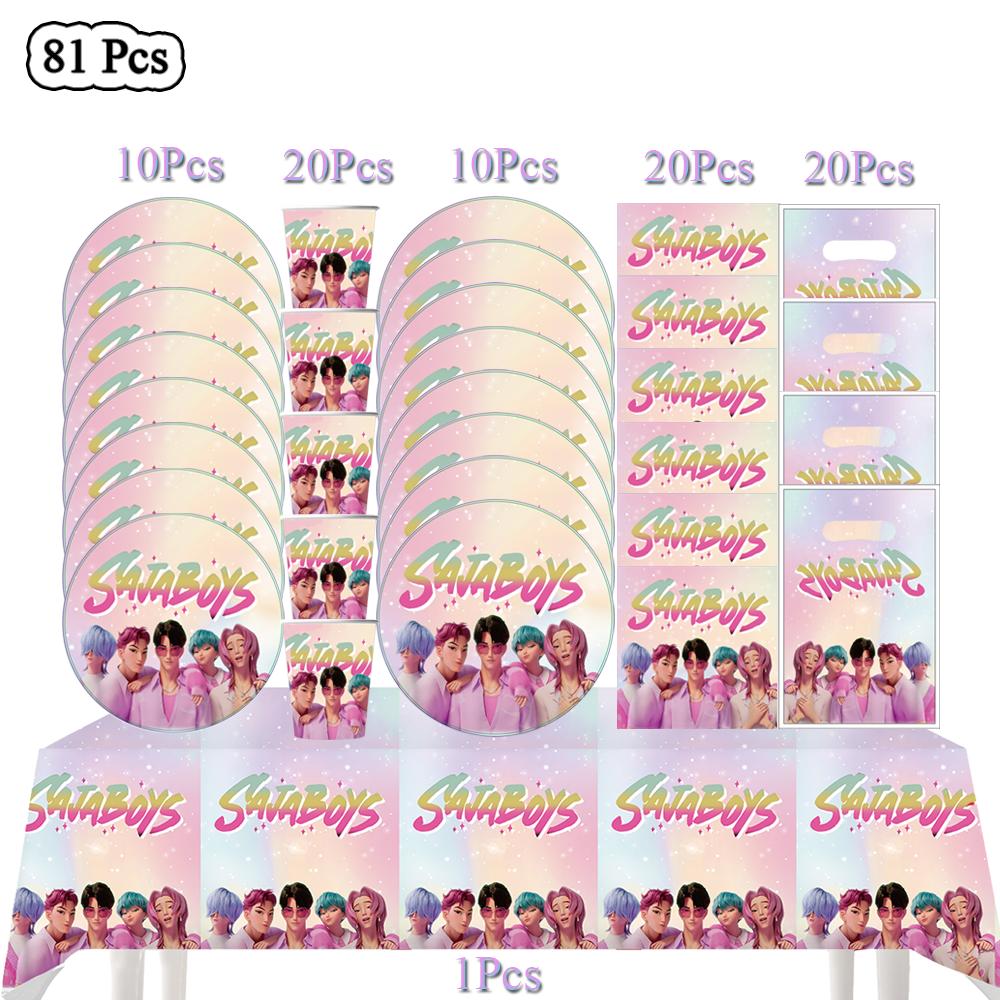Kpop Demon Hunters Birthday Party Decor Korean  Anime Set Tableware Tablecloth Cup Balloon Cake Topper Baby Girl Favor Supplies