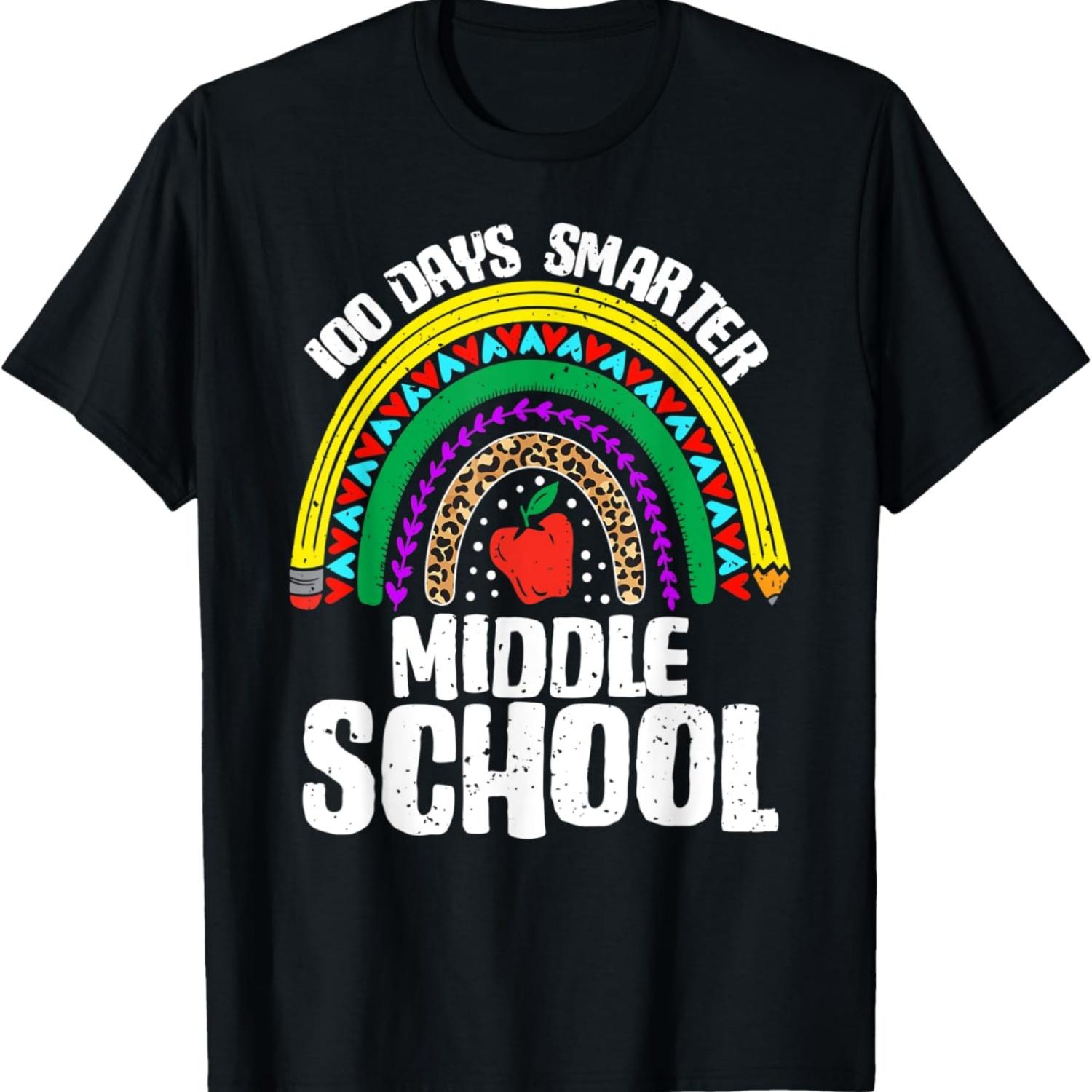 

100 days Smarter Middle School Rainbow 100th day Of School T-Shirt XXXXXL чёрный