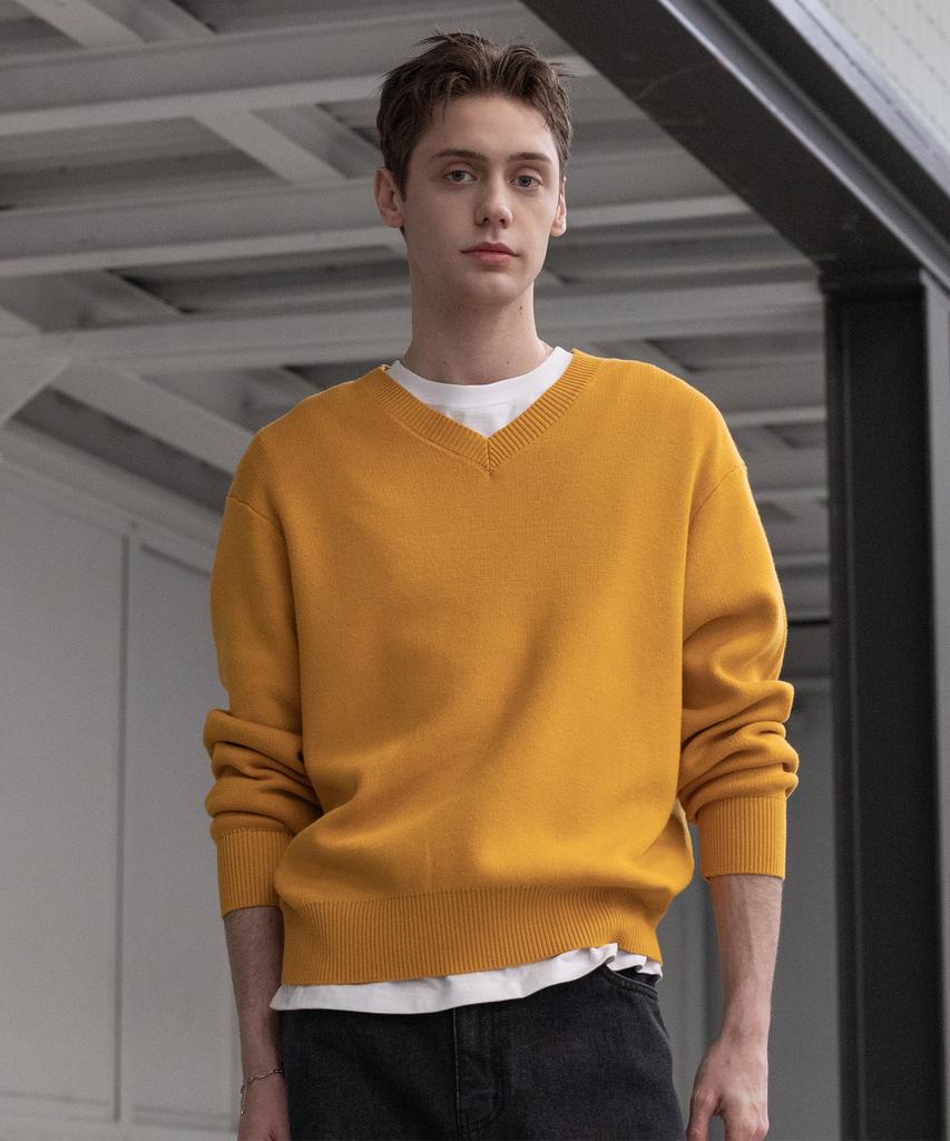 Dekkoloso Soft Cotton V-Neck Knit [Deep Yellow]